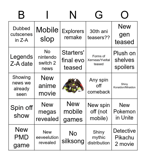 Pokemon day 2025 bingo Card