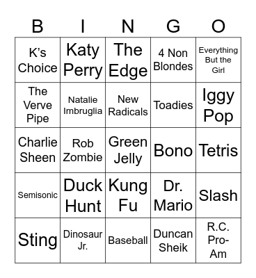 NES, Stage Names, & One Hit Wonders Bingo Card
