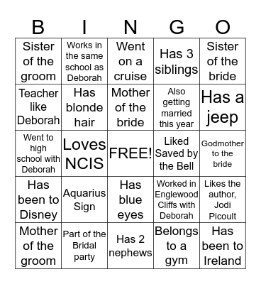 Deborah's Bridal Shower Bingo Card