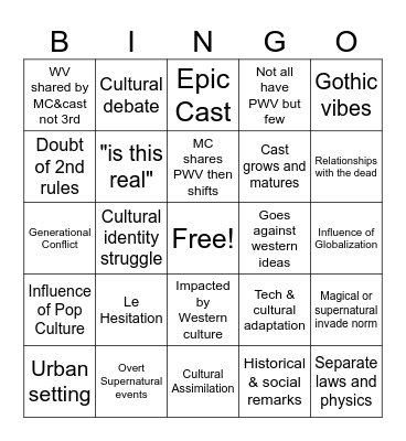 Week 6 Bingo Card