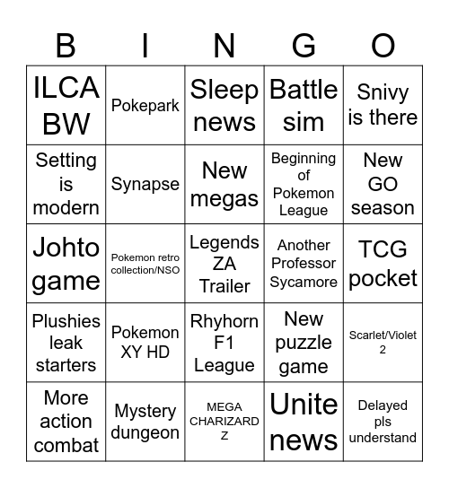 Pory Presents/ZA Bingo Card