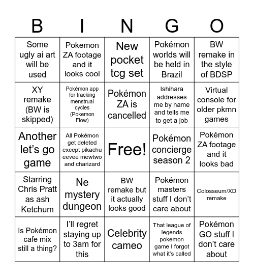 Pokémon Day Announcement predictions Bingo Card