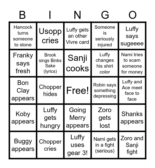 OP Bingo Card