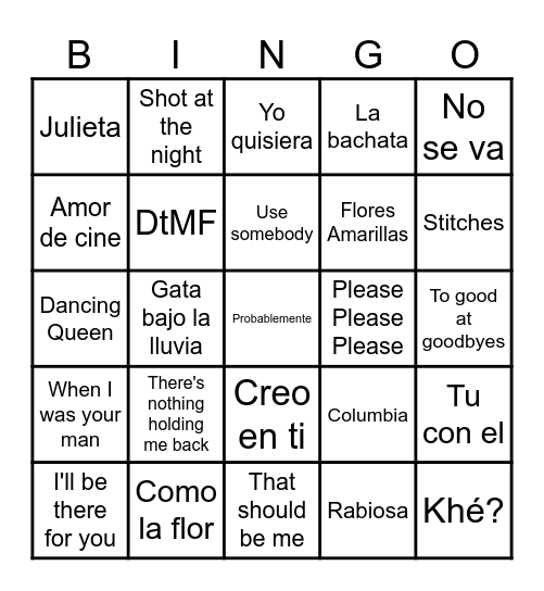 Adivina la canción/artista Bingo Card