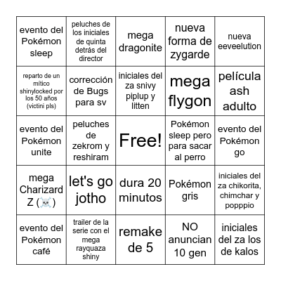 Pokémon Presents 27/2 Bingo Card