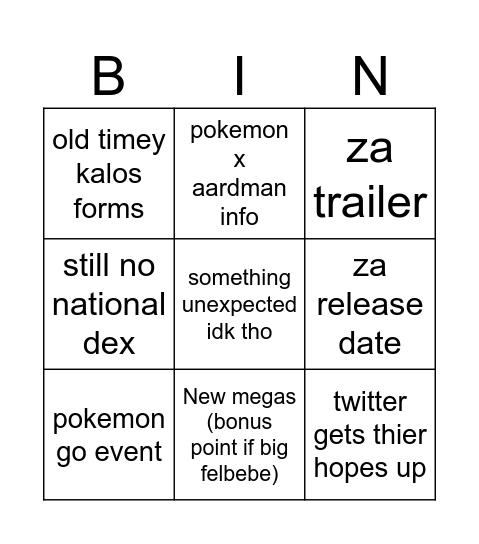 pokemon presents Bingo Card