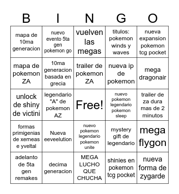 Pokemon Presents '25 Bingo Card