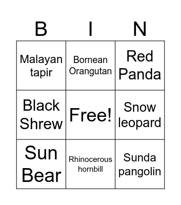 Endangered Animal Bingo Card