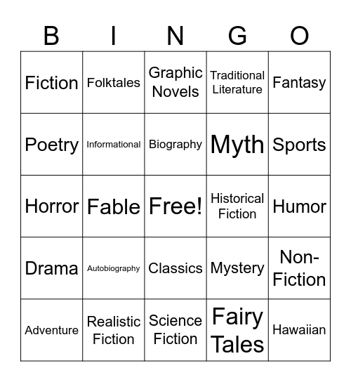 Genre Bingo Card