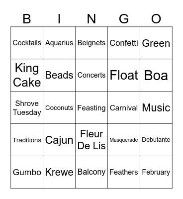 MARDI GRAS BINGO Card