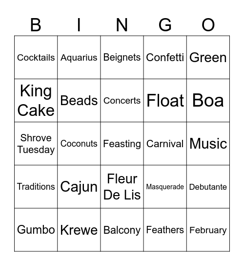 MARDI GRAS BINGO Card