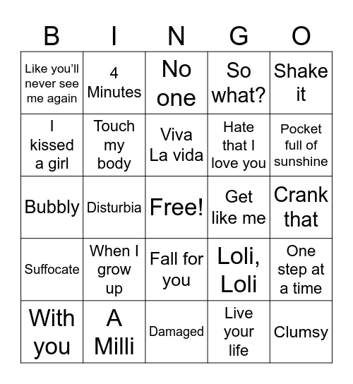 Top Billboard Hits of 2008 Bingo Card