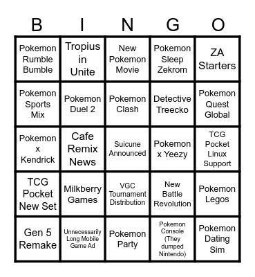 Pokemon Presents BINGO Card