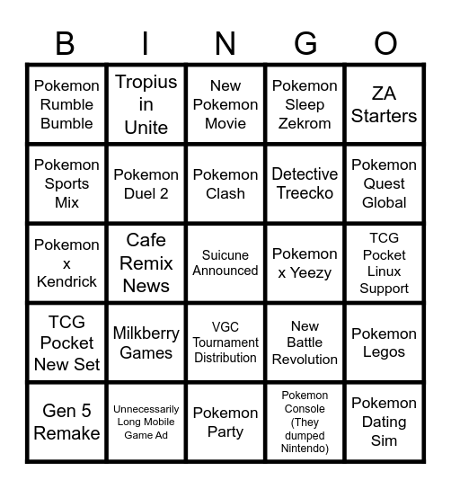 Pokemon Presents BINGO Card