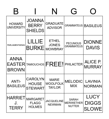 AKA BINGO TRIVIA Bingo Card