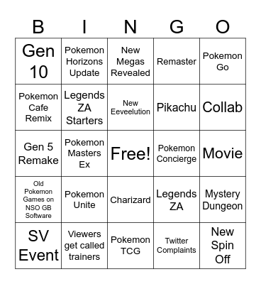 Pokemon Presents 2025 Bingo Card
