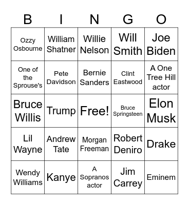 Celebrity Death Bingo 2025 Bingo Card