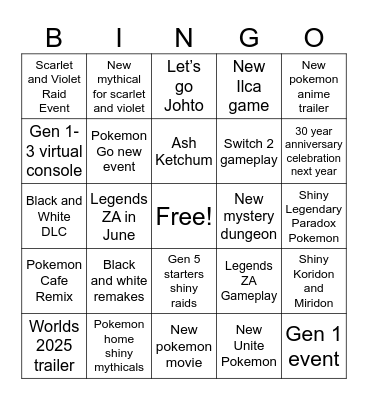 Pokemon Day 2025 Bingo Card