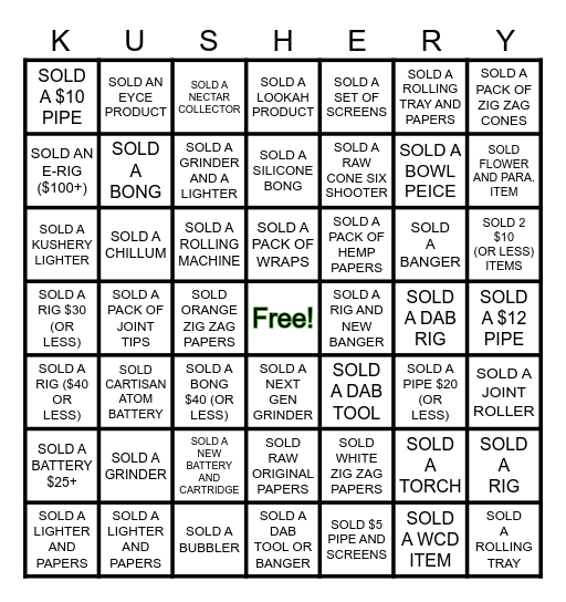 KUSHERY BINGO 3/1 - 4/30 Bingo Card