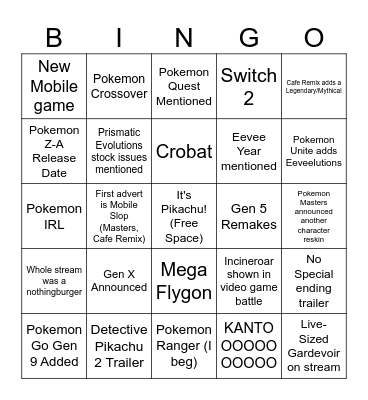 Pokemon Bingo Card