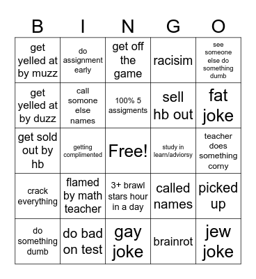 Weekly things Bingo Card