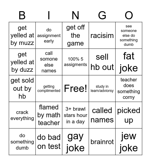 Weekly things Bingo Card