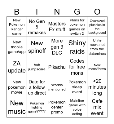 Pokemon direct bingo Card