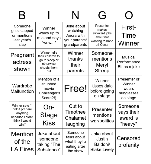 OSCARS BINGO Card