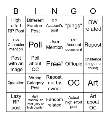 DW chat bingo Card