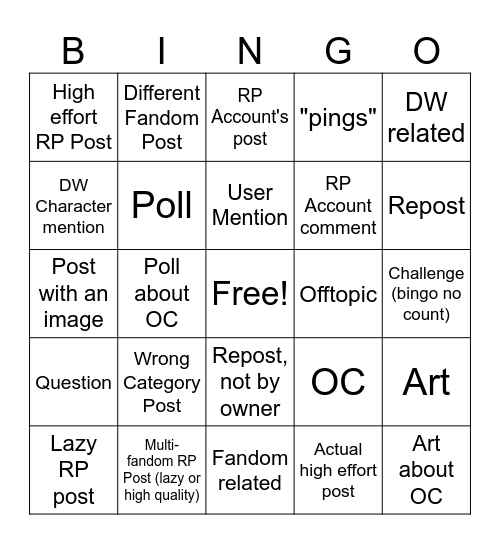 DW chat bingo Card