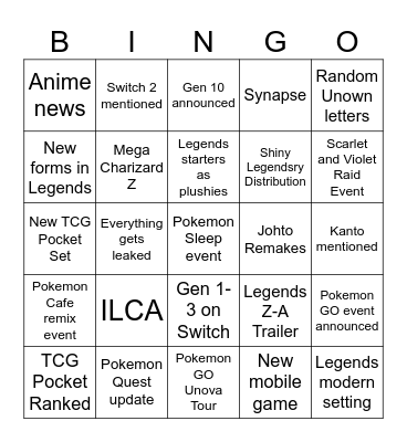 Pokemon Day 2025 Bingo Card