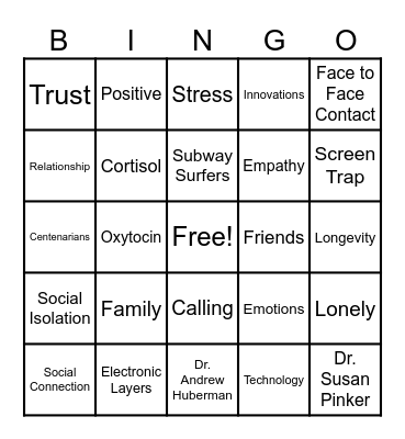 Social Connection Bingo Card