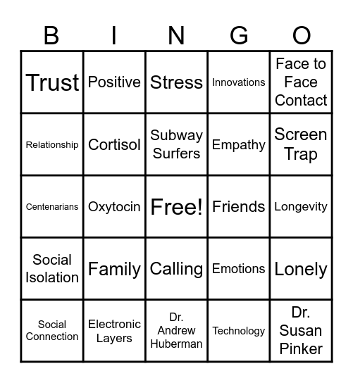 Social Connection Bingo Card