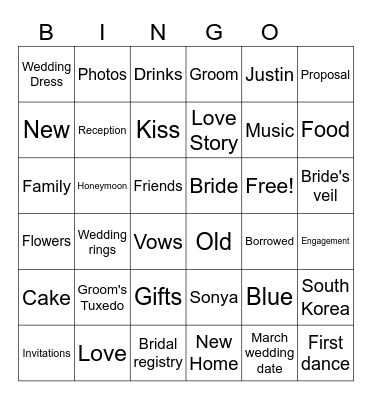 Bridal Shower Bingo Card
