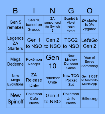 Pokémon Day Announcements Bingo Card