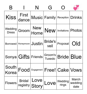Bridal Shower Bingo Card