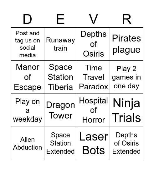 Diablo Escapes! Bingo Card