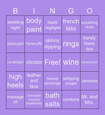 Sexy Bride Bingo Card