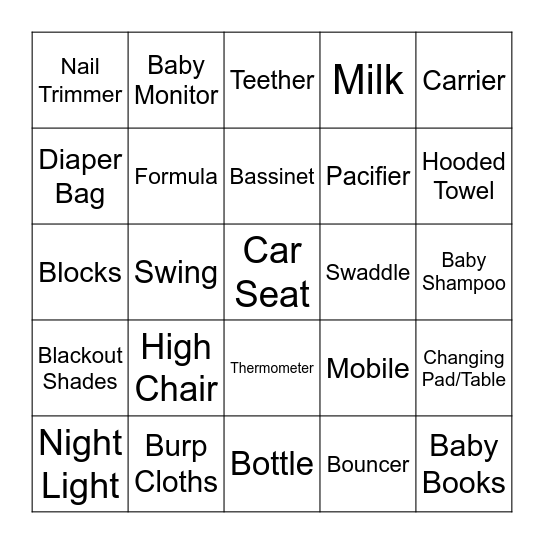 Baby Bingo Card
