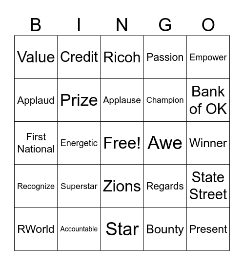 BFF Employee Appreciation Bingo Card