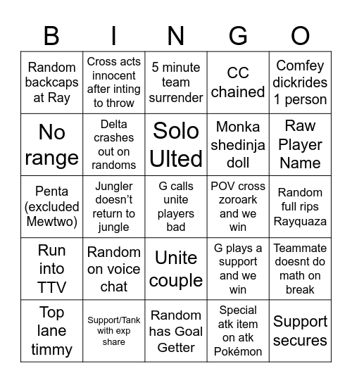 Solo/Duo/Trio Pokémon Unite Bingo Card