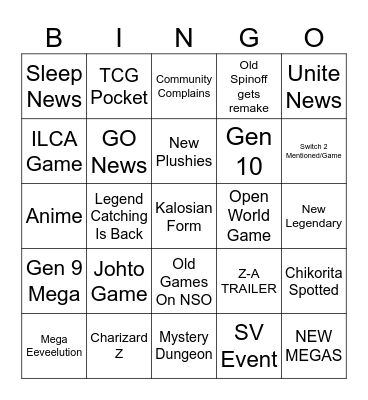 Pokemon Day Bingo Card