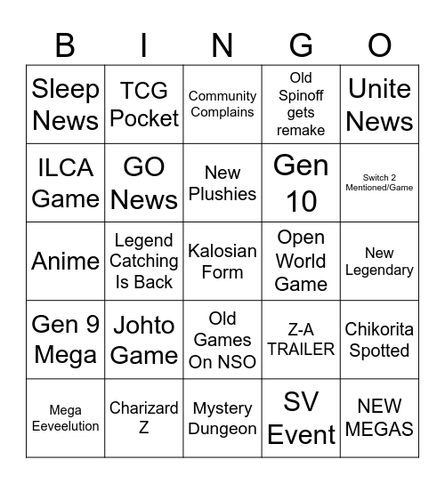 Pokemon Day Bingo Card