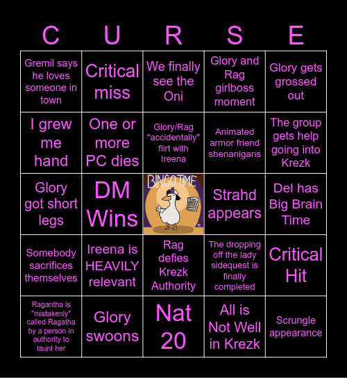Curse of Strahd HARDCORE (Ep. 23 - Season 1 Finale): "Village of Krezk" Bingo Card