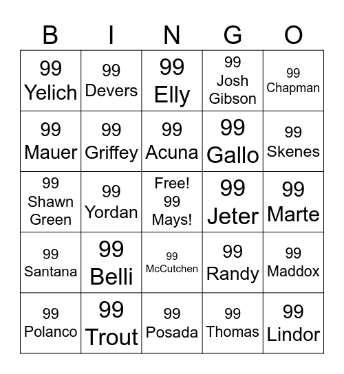 MLB Bingo Card