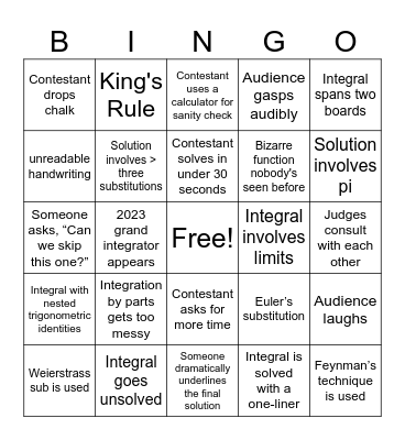 Columbia Integration Bee 2025 Bingo Card