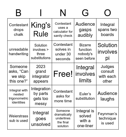 Columbia Integration Bee 2025 Bingo Card