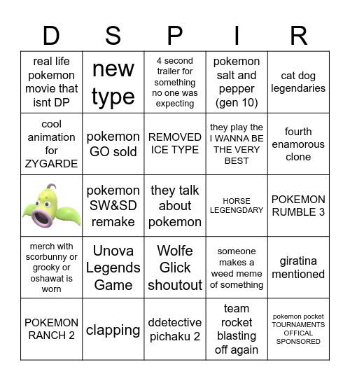 Pokemon Direct Bingo Card