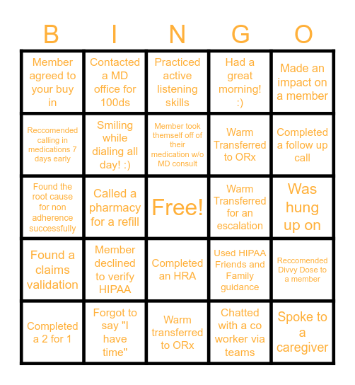 Med Adherence Bingo Card