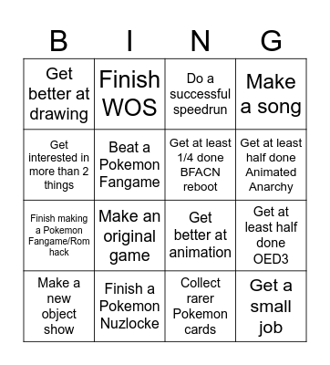 2025 Goals Bingo Card